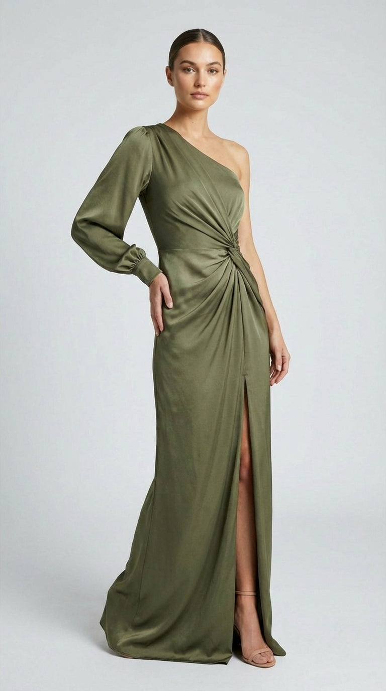Vestido Largo Asimétrico con Drapeado