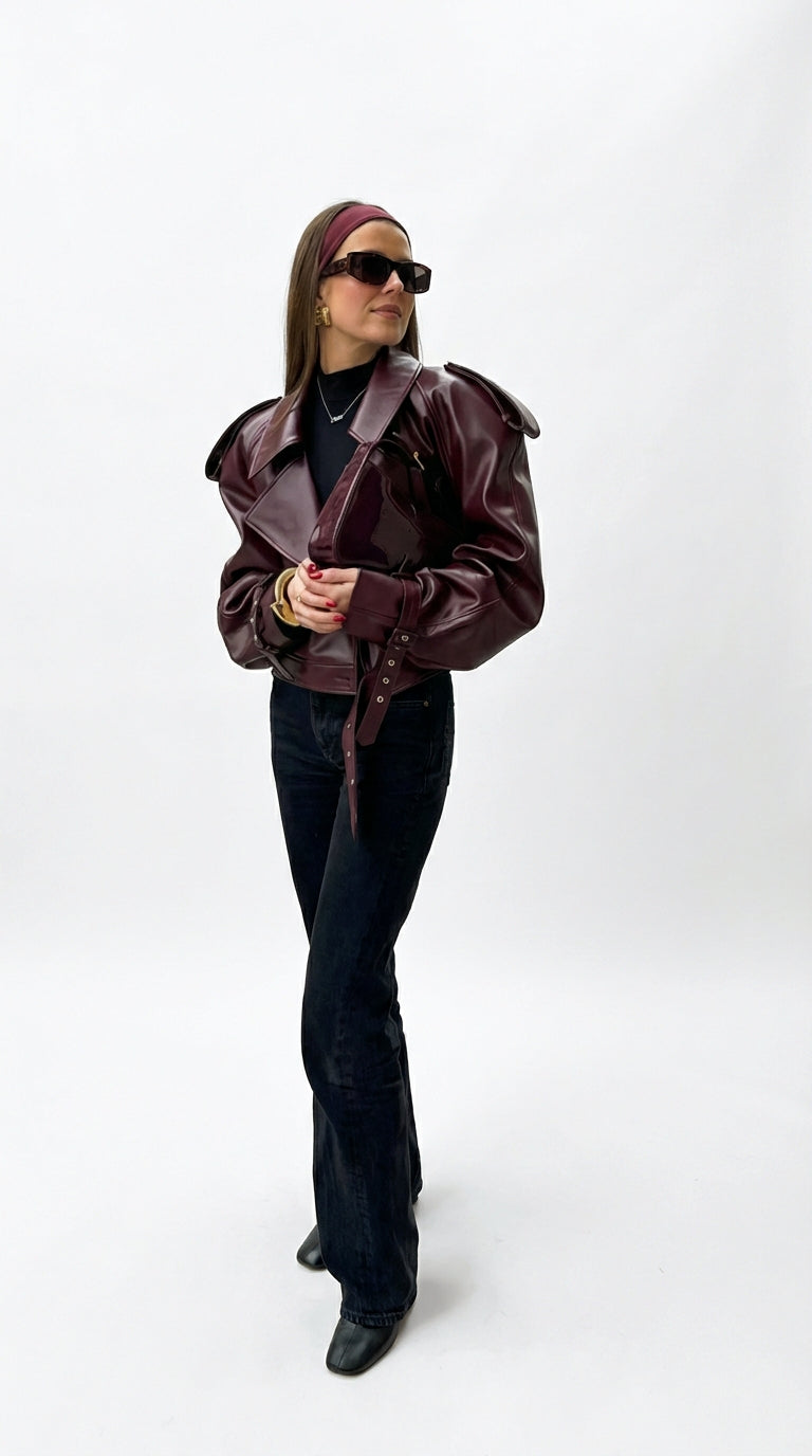Chaqueta de Cuero Burdeos Oversized