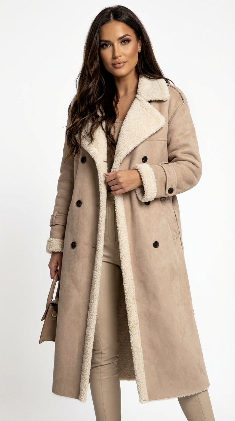 Abrigo Trench Efecto Piel con Interior Borreguito