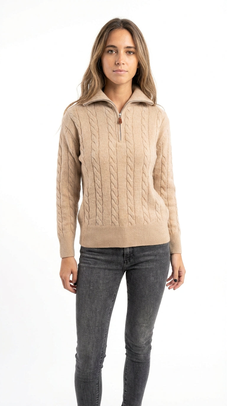 Jersey de Punto Trenzado con Cremallera