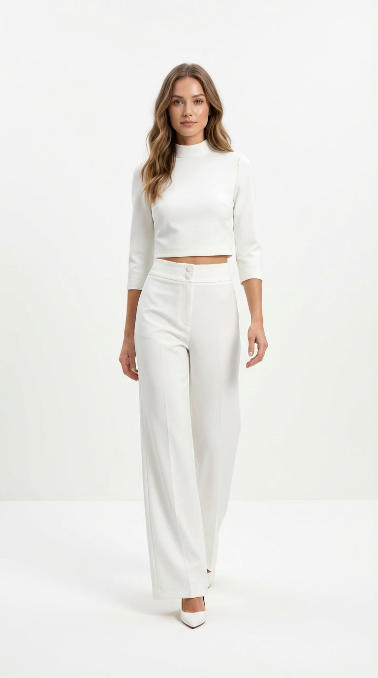 Conjunto Top y Pantalones Marrón Tiro Alto