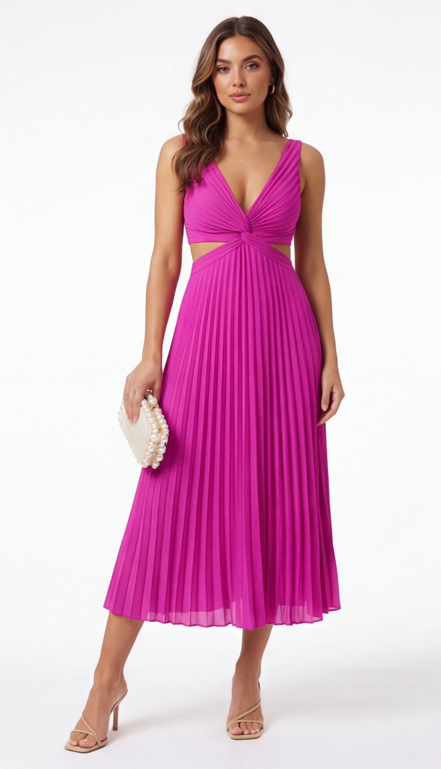 Vestido Maxi Plisado Escote V