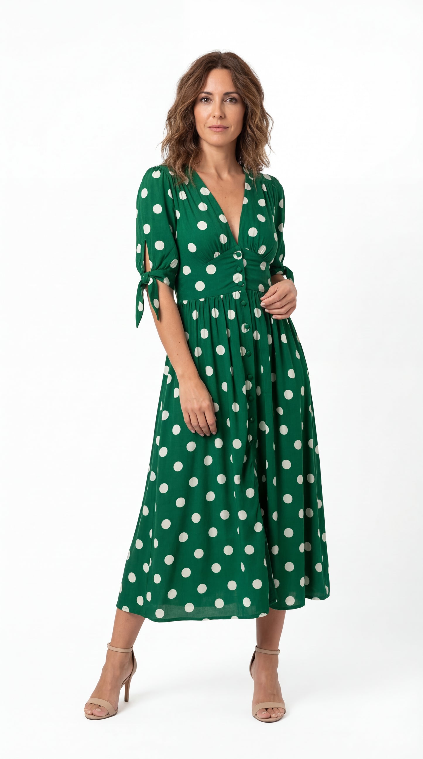 Vestido Midi de Lunares con Escote en V
