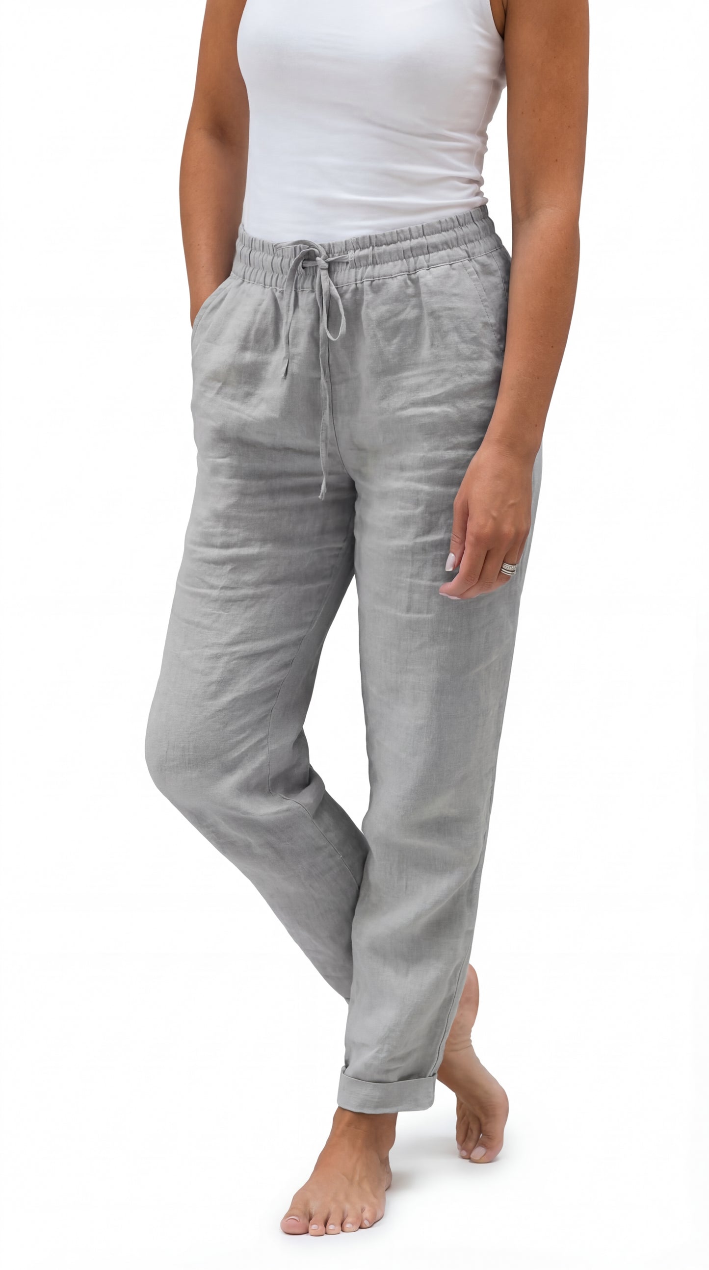 Pantalón Casual de Lino con Cintura Elástica