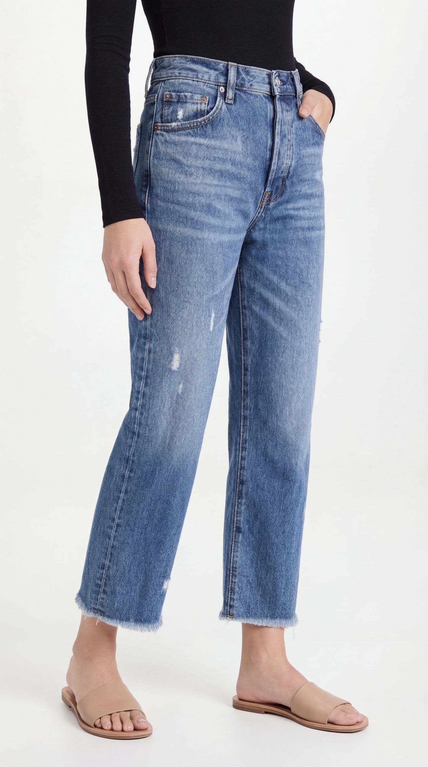 Pantalón Vaquero Recto de Cintura Alta