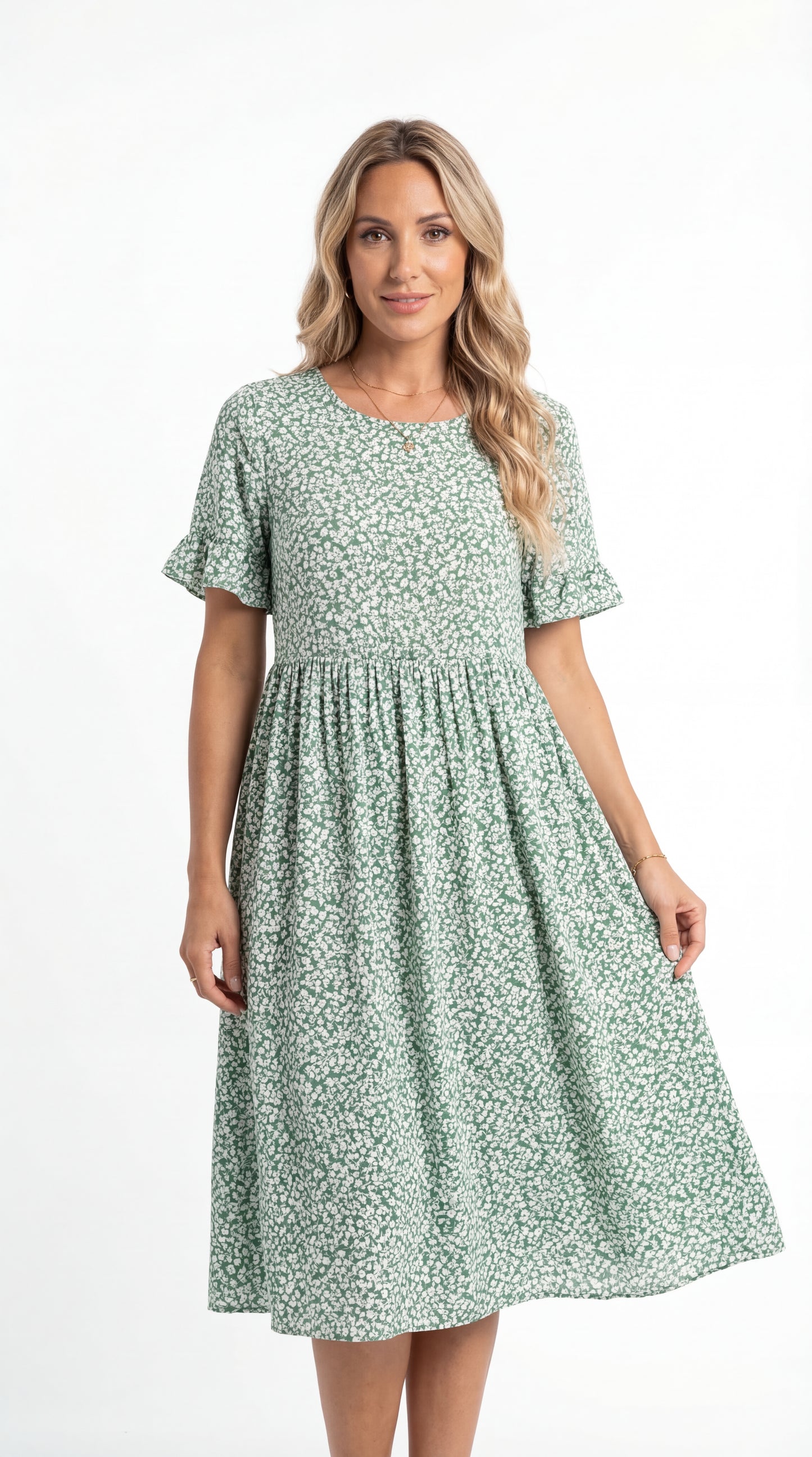 Vestido Midi Floral de Estilo Romántico