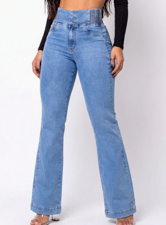 Pantalón Vaquero Elástico de Tiro Alto