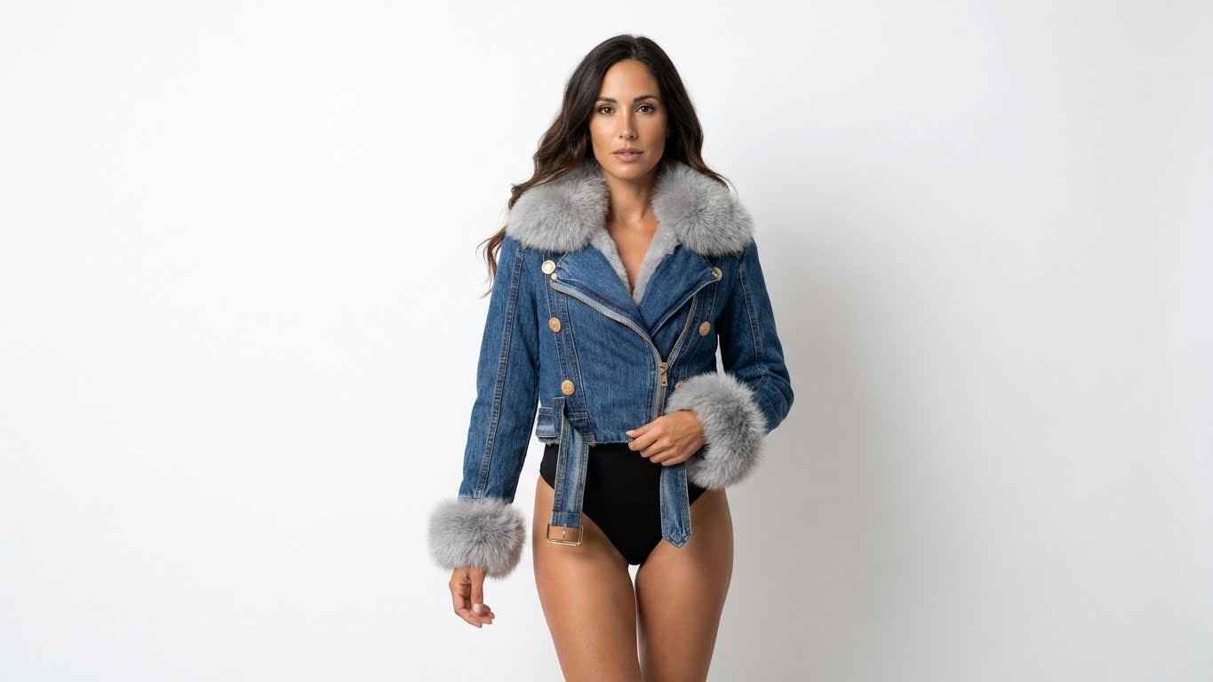 Chaqueta Vaquera con Cuello y Puños de Pelo