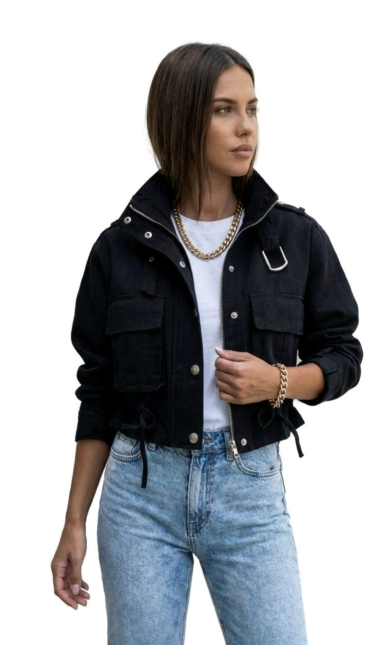 Chaqueta Tipo Cropped Estilo Militar