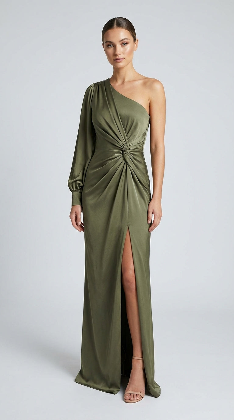 Vestido Largo Asimétrico con Drapeado