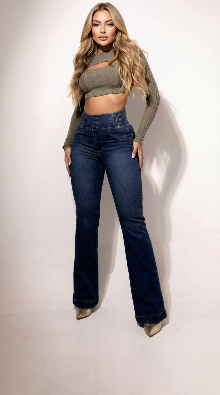 Pantalón Vaquero Elástico de Tiro Alto
