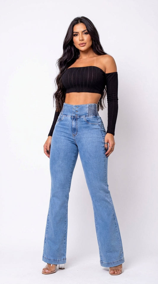 Pantalón Vaquero Elástico de Tiro Alto