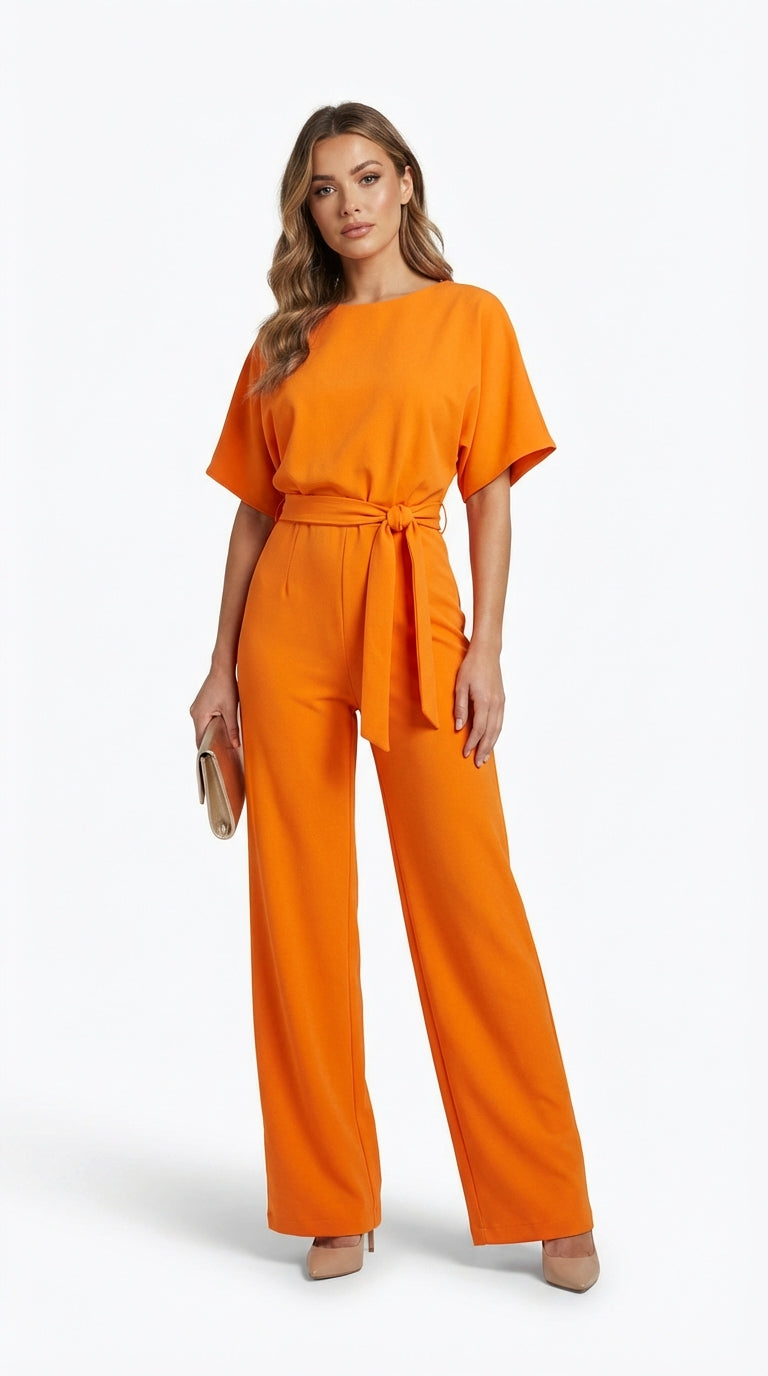 Mono Elegante de Pierna Ancha con Cinturón