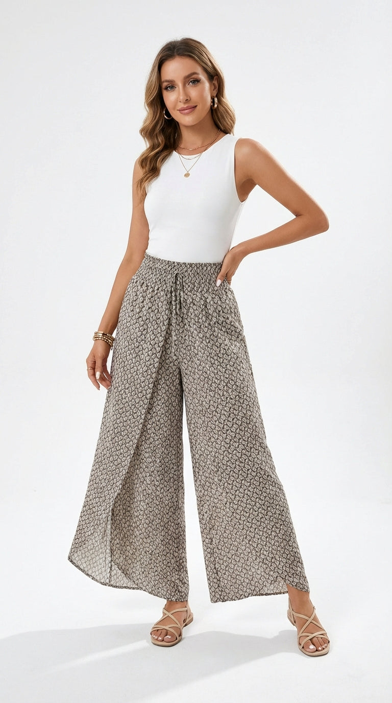Pantalones Palazzo Estampados de Cintura Alta
