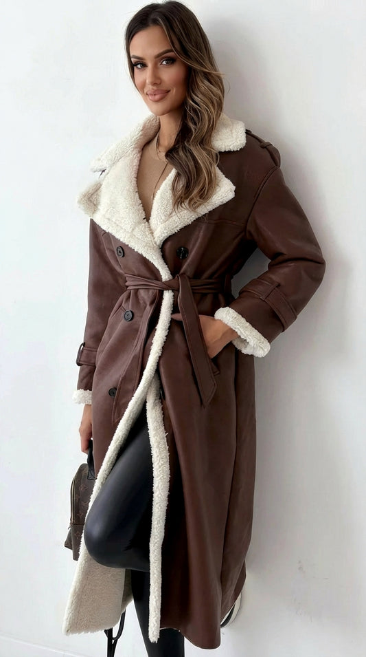 Abrigo Trench Efecto Piel con Interior Borreguito