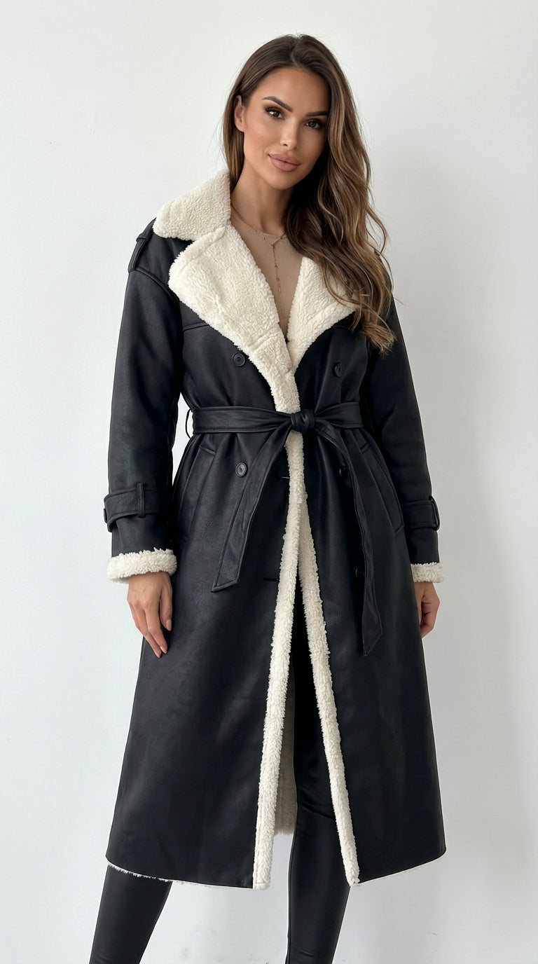 Abrigo Trench Efecto Piel con Interior Borreguito