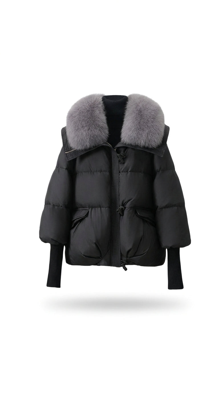 Chaqueta Acolchada con Cuello de Pelo