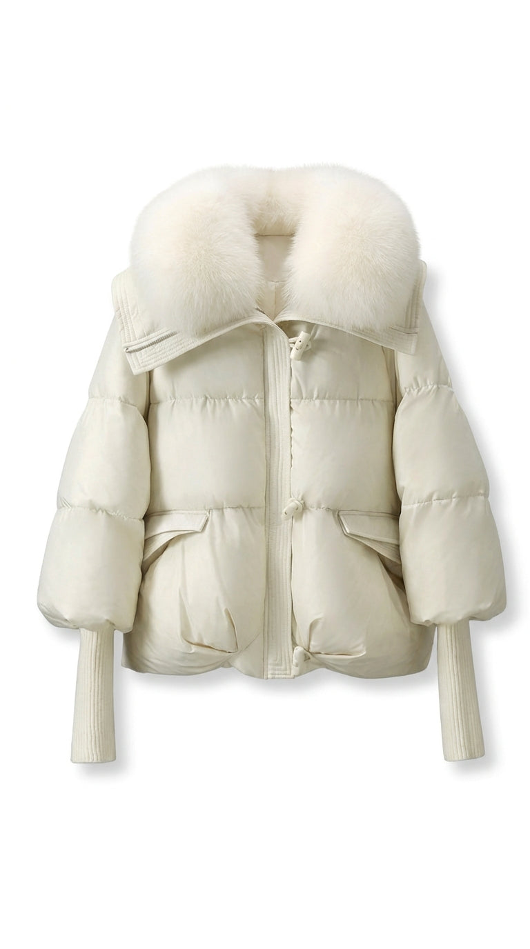 Chaqueta Acolchada con Cuello de Pelo