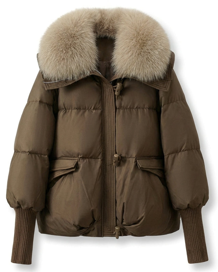 Chaqueta Acolchada con Cuello de Pelo