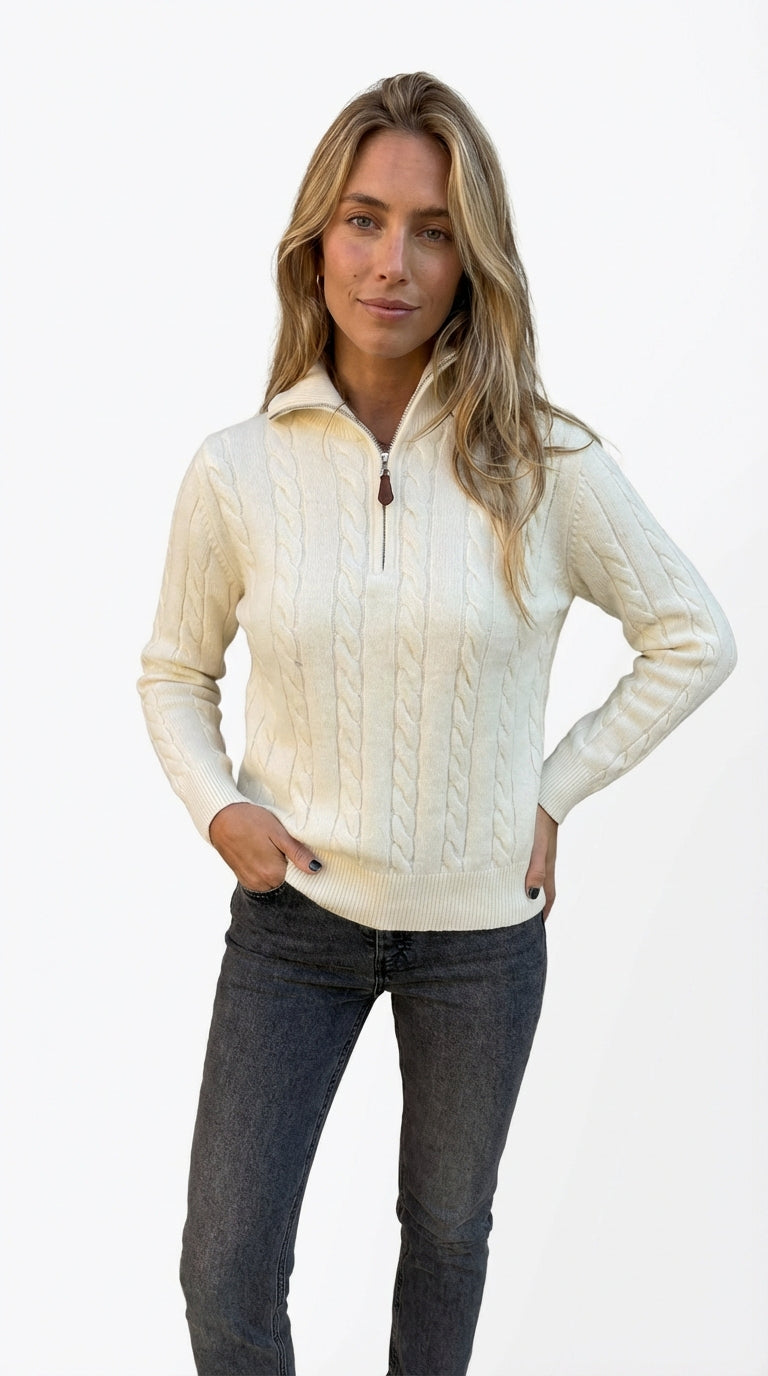 Jersey de Punto Trenzado con Cremallera