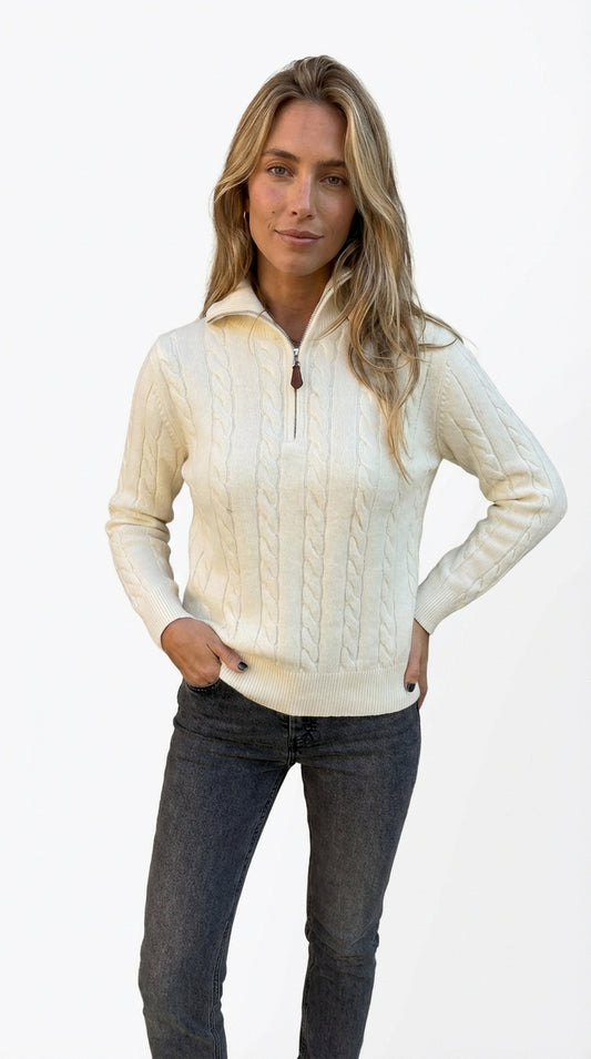 Jersey de Punto Trenzado con Cremallera