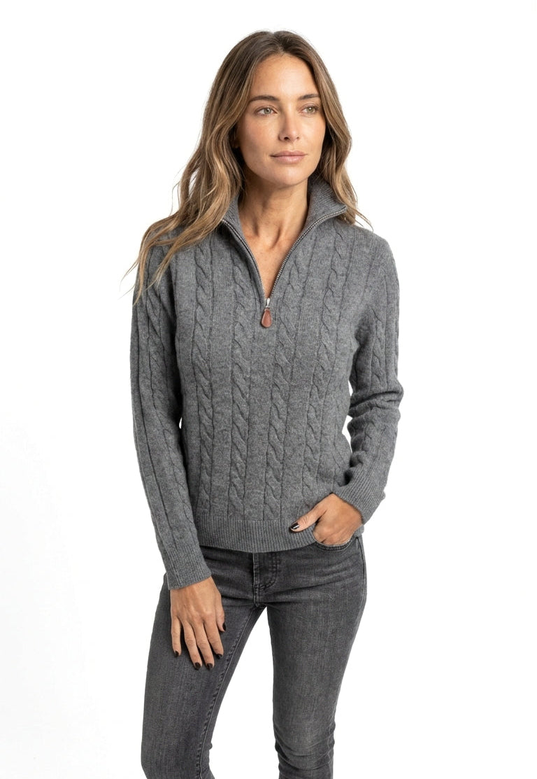 Jersey de Punto Trenzado con Cremallera