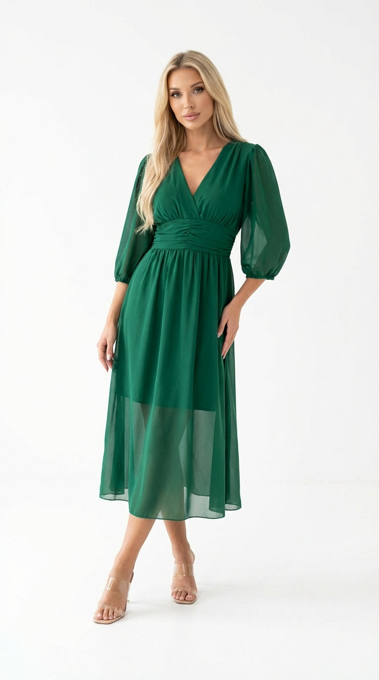 Vestido Midi de Escote Cruzado