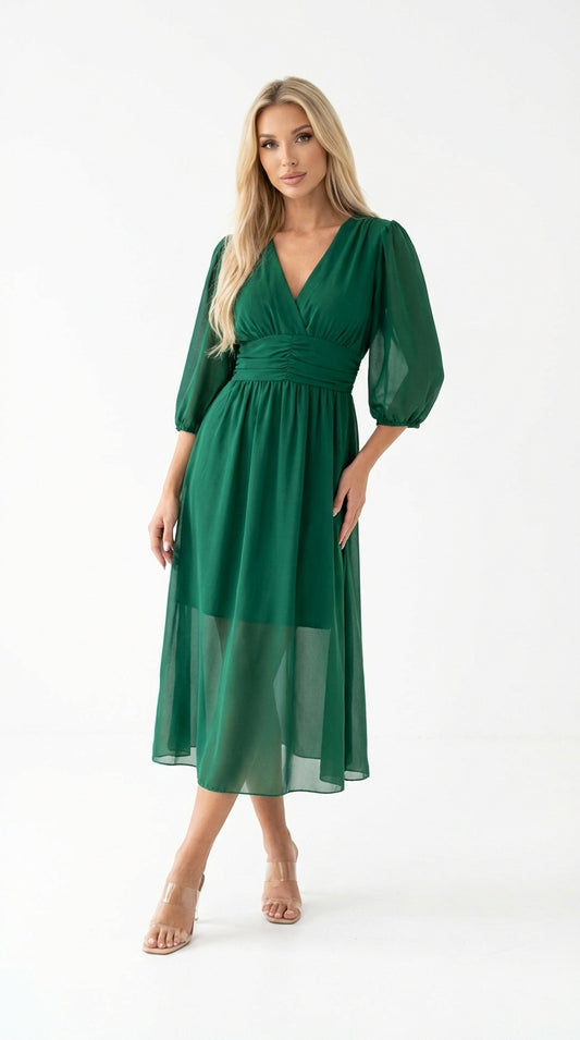 Vestido Midi de Escote Cruzado