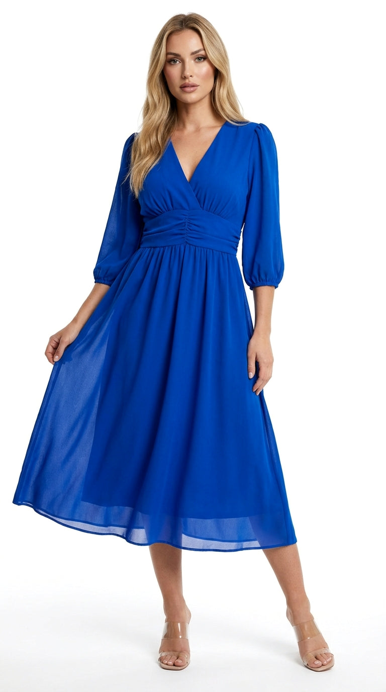 Vestido Midi de Escote Cruzado