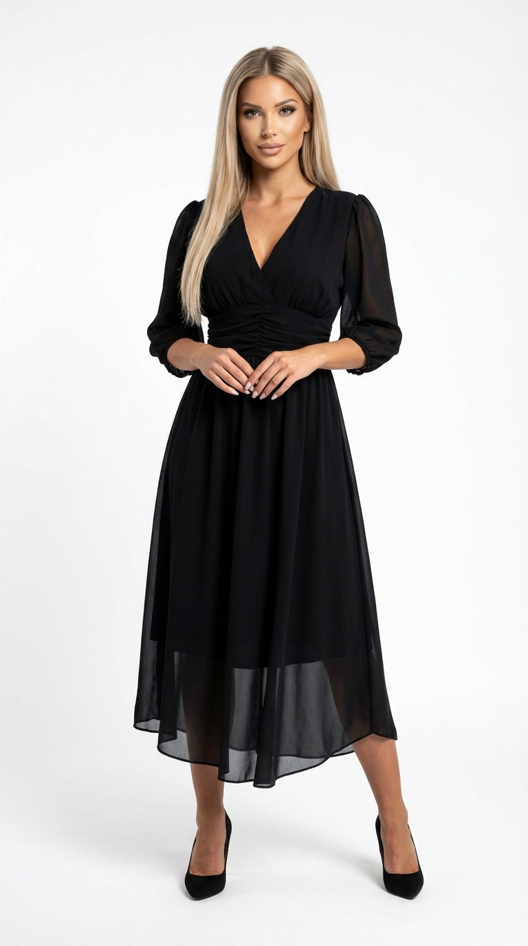 Vestido Midi de Escote Cruzado