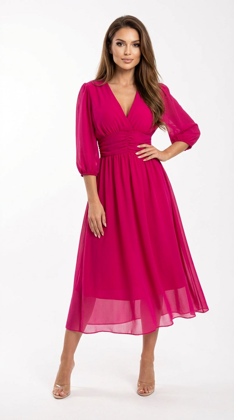 Vestido Midi de Escote Cruzado