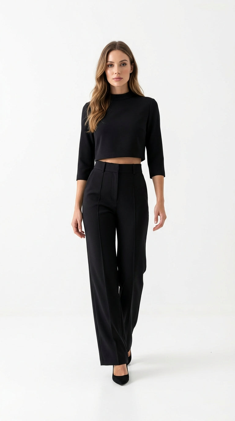 Conjunto Top y Pantalones Marrón Tiro Alto