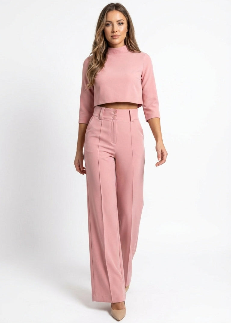 Conjunto Top y Pantalones Marrón Tiro Alto