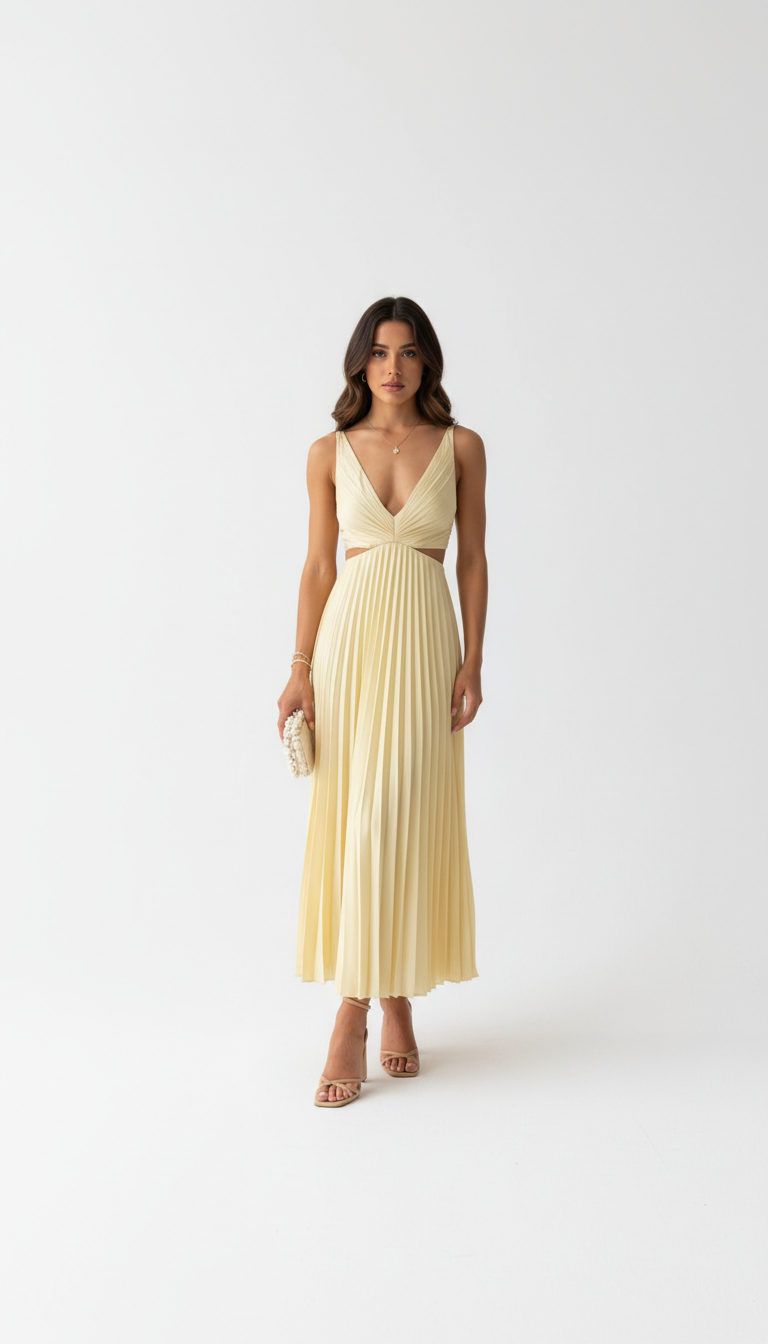 Vestido Maxi Plisado Escote V
