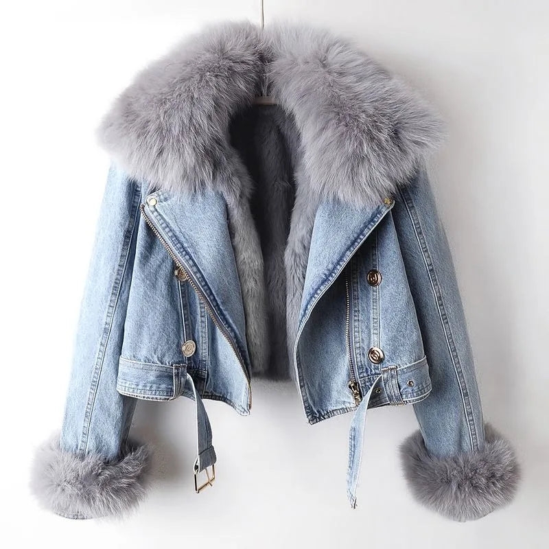 Chaqueta Vaquera con Cuello y Puños de Pelo