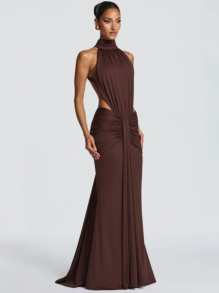 Vestido Sandra™ | Vestido Largo Halter Drapeado Rojo Escultural