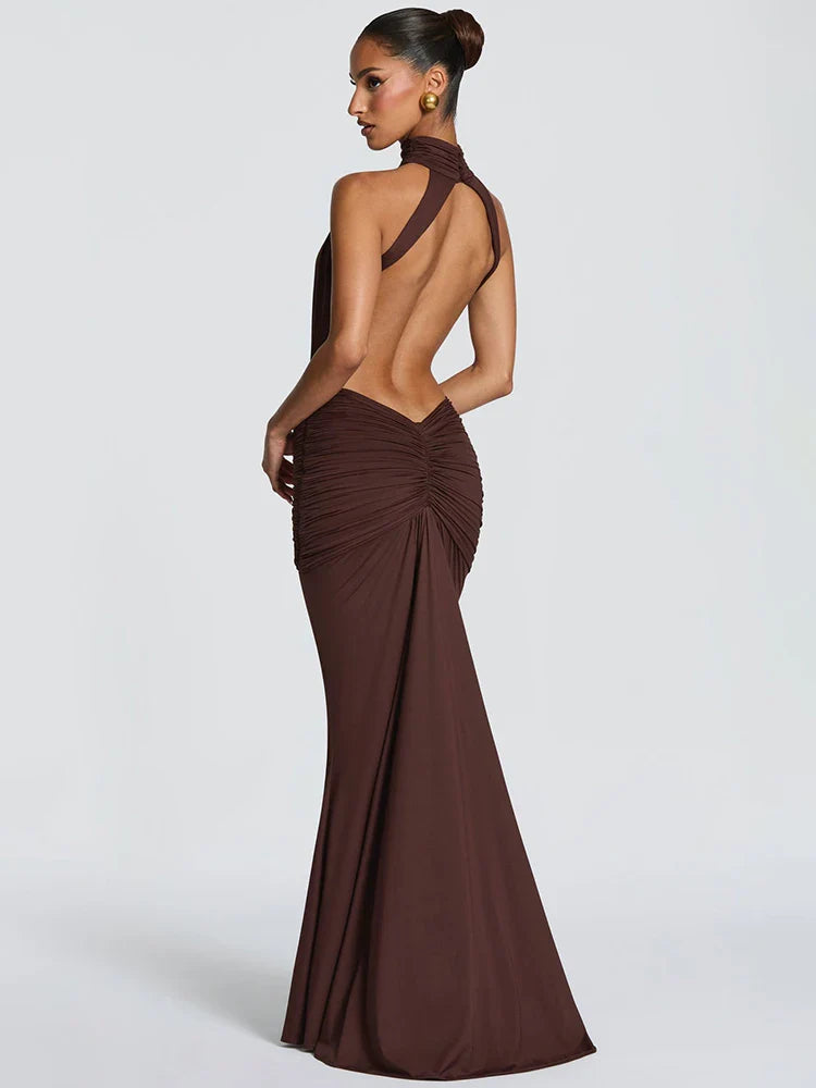 Vestido Sandra™ | Vestido Largo Halter Drapeado Rojo Escultural