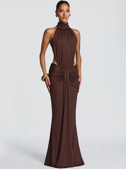 Vestido Sandra™ | Vestido Largo Halter Drapeado Rojo Escultural