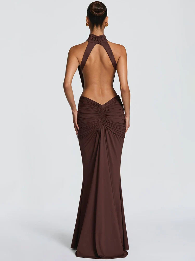 Vestido Sandra™ | Vestido Largo Halter Drapeado Rojo Escultural