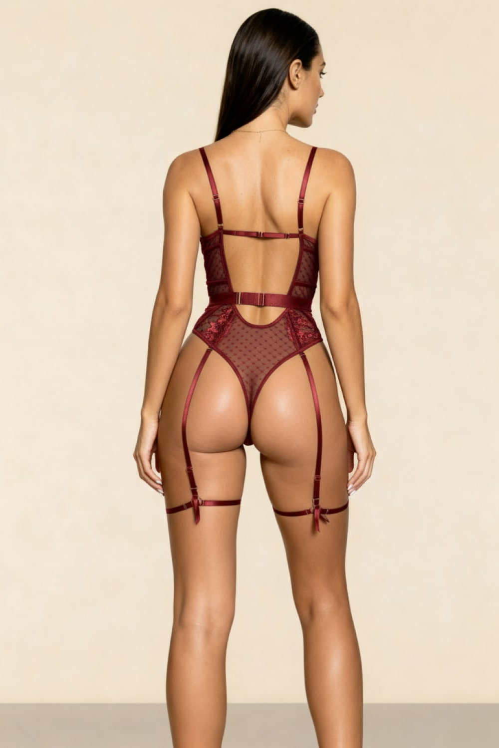 Body de Encaje Burdeos con Liguero