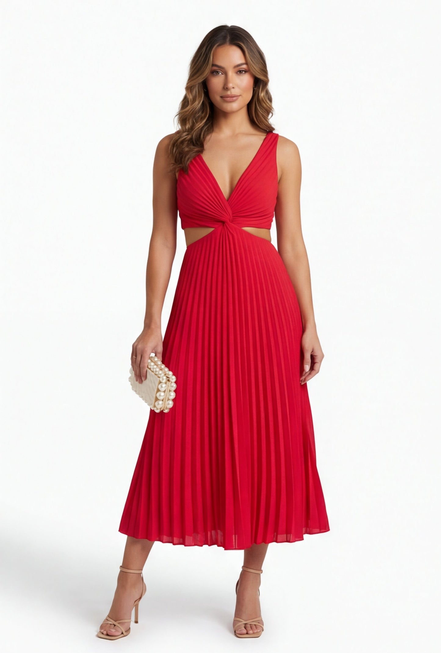 Vestido Maxi Plisado Escote V