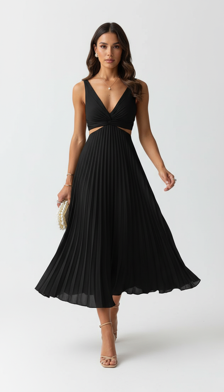 Vestido Maxi Plisado Escote V