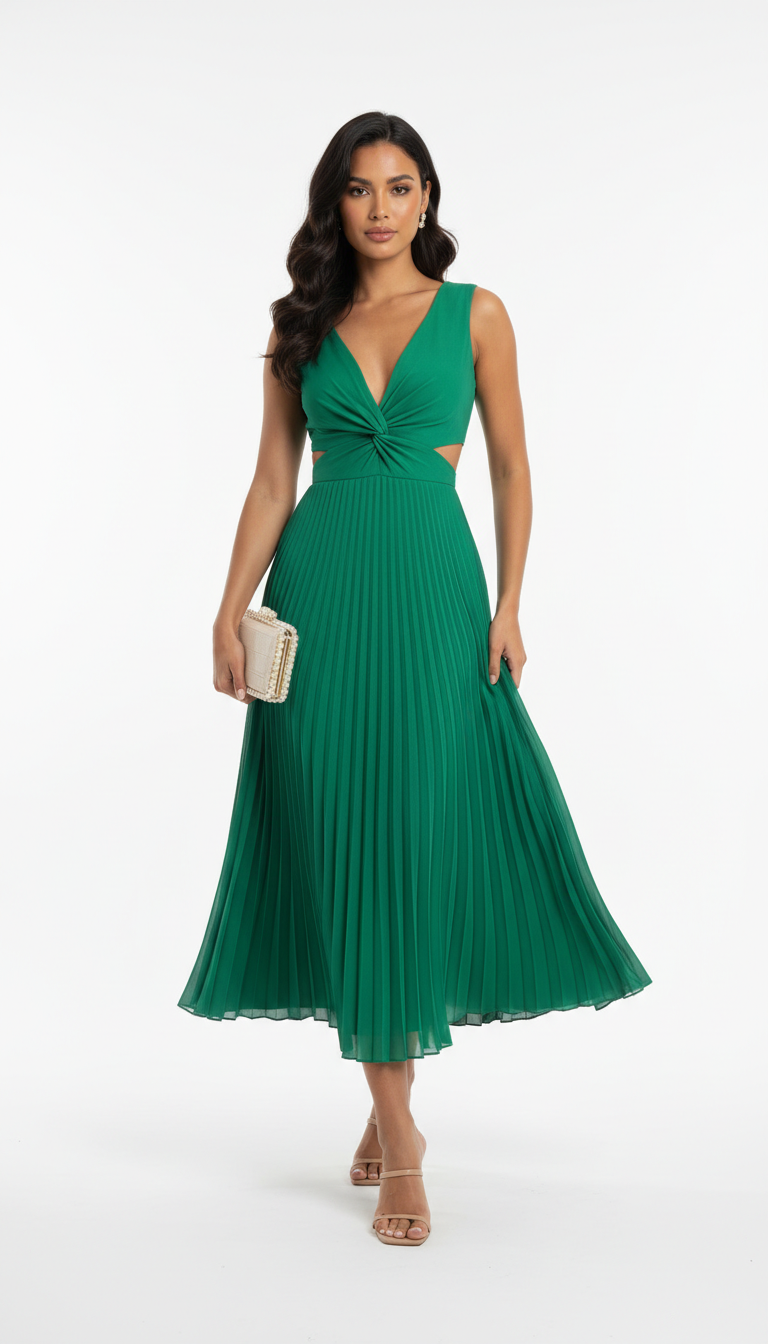 Vestido Maxi Plisado Escote V