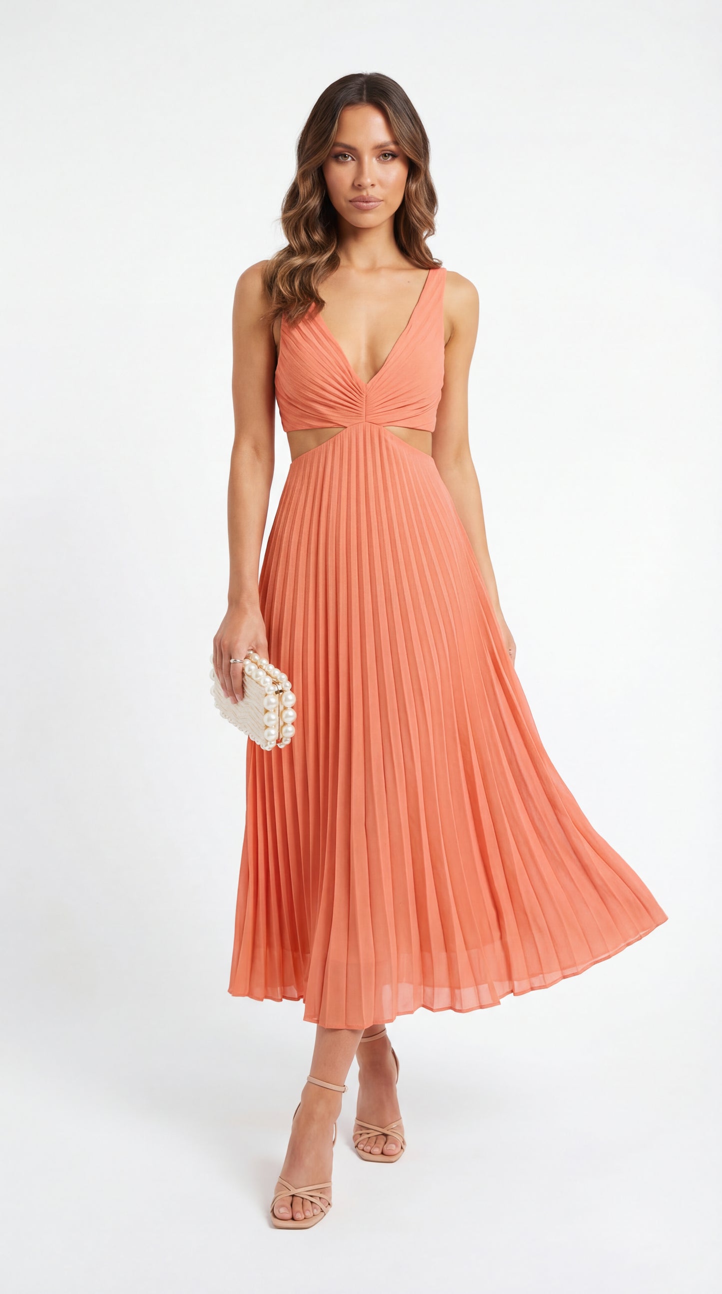 Vestido Maxi Plisado Escote V