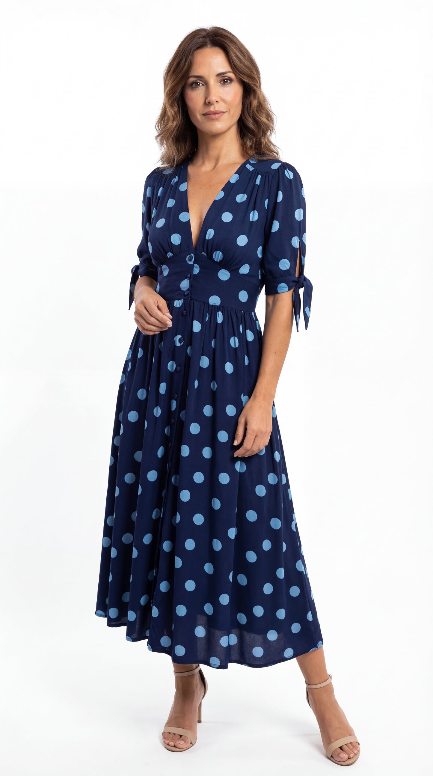 Vestido Midi de Lunares con Escote en V