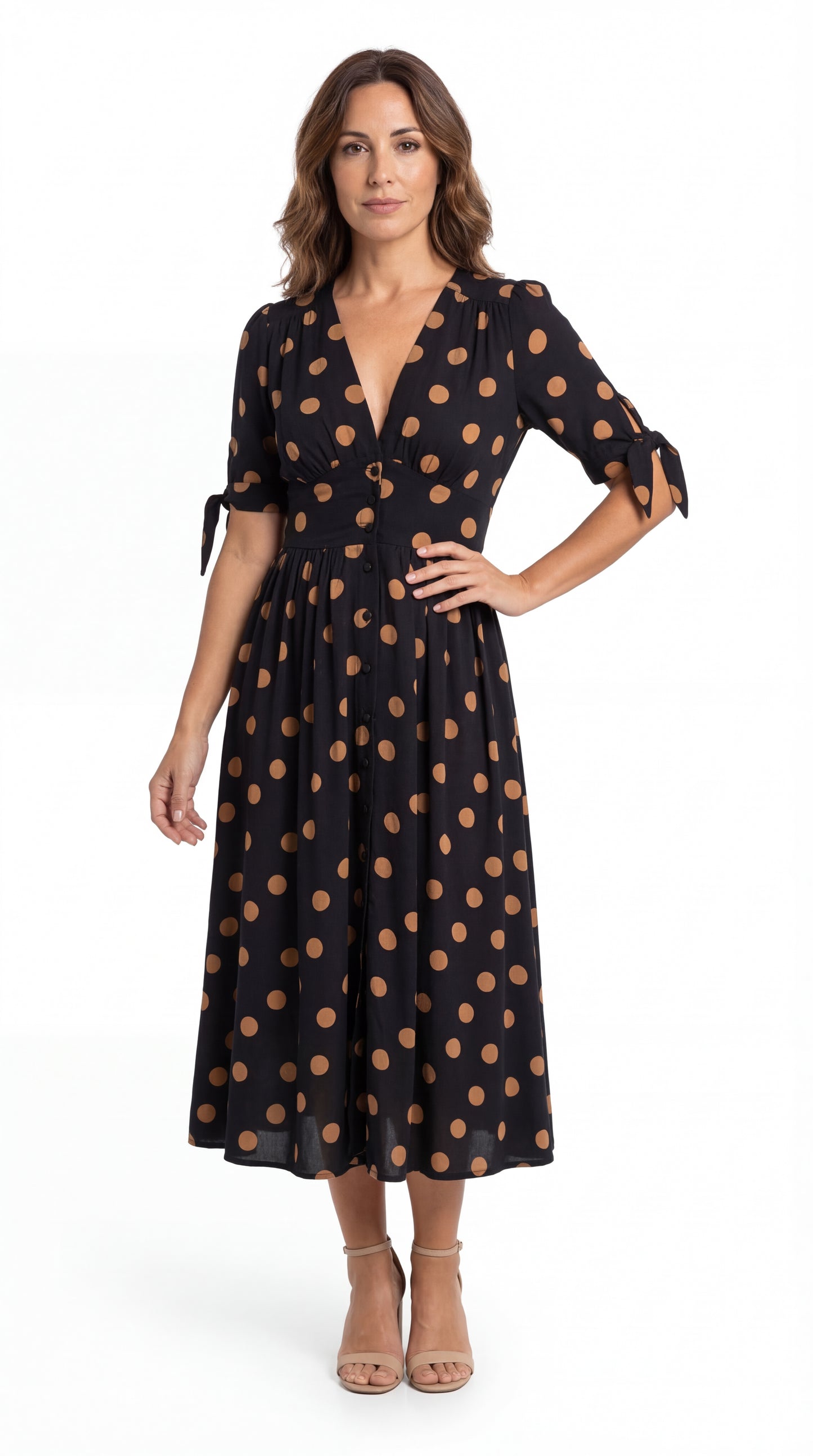 Vestido Midi de Lunares con Escote en V
