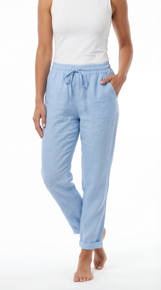 Pantalón Casual de Lino con Cintura Elástica