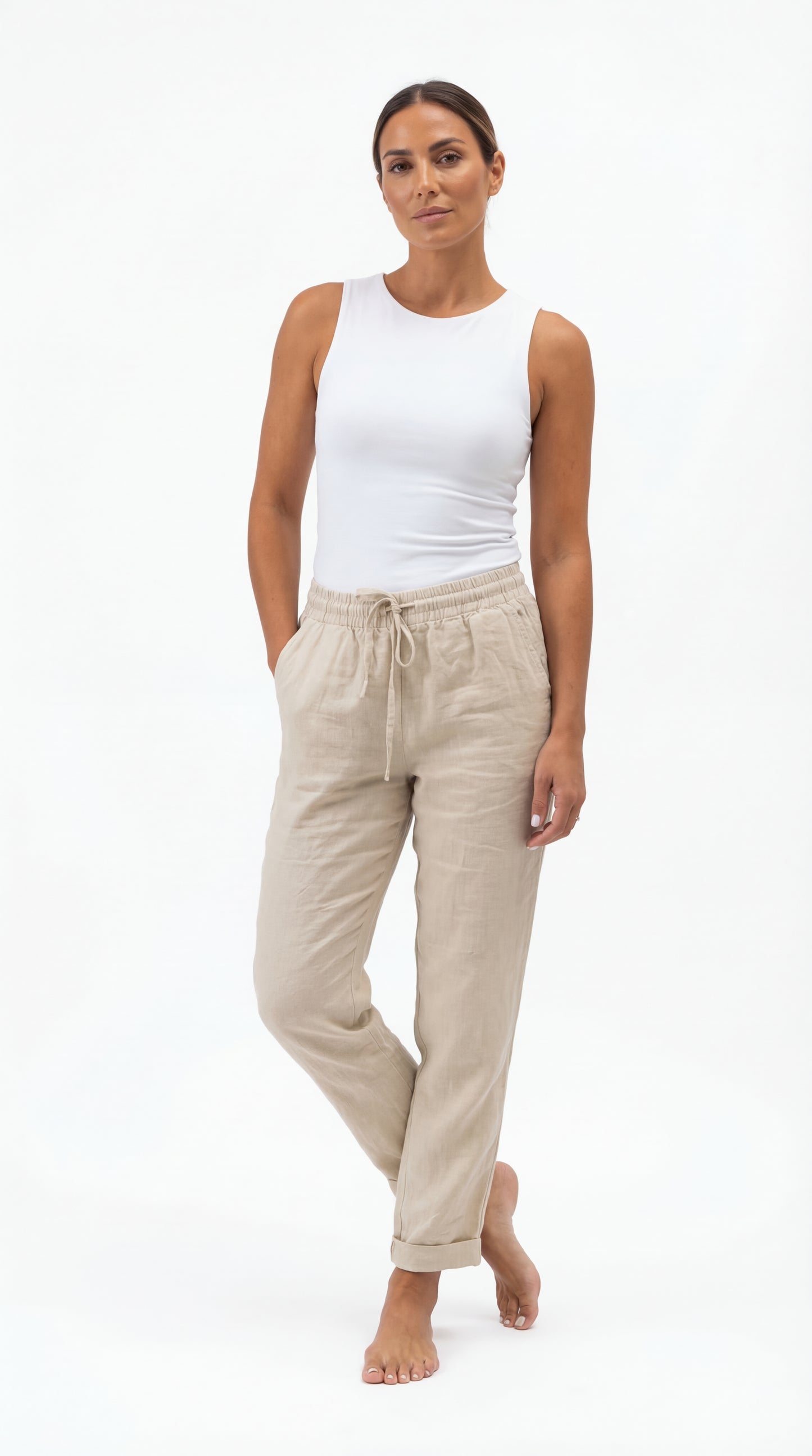 Pantalón Casual de Lino con Cintura Elástica