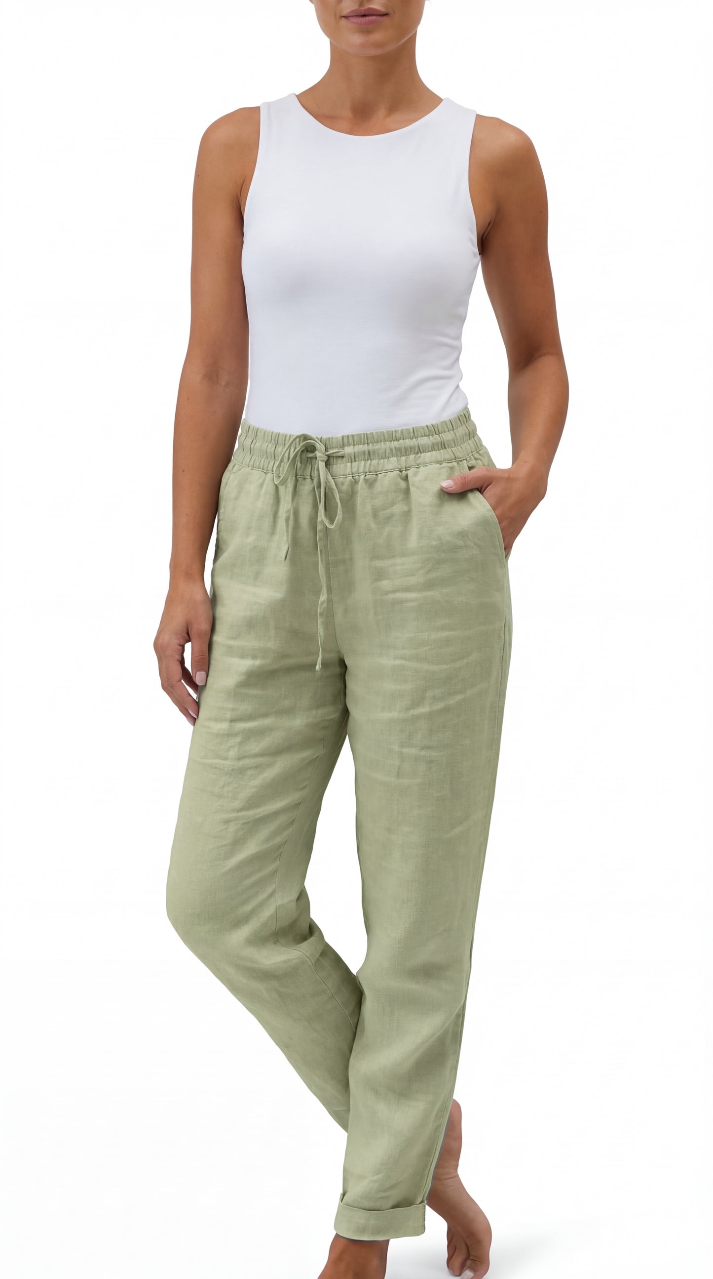 Pantalón Casual de Lino con Cintura Elástica