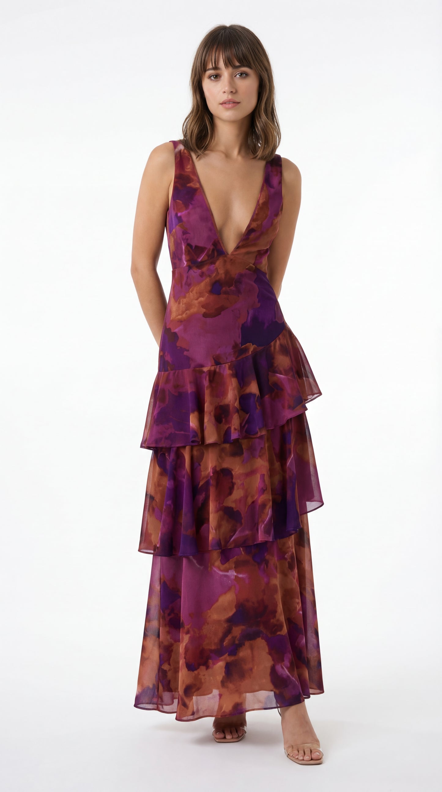 Vestido Sofía™ | Vestido Midi Estampado con Volantes y Escote Pronunciado